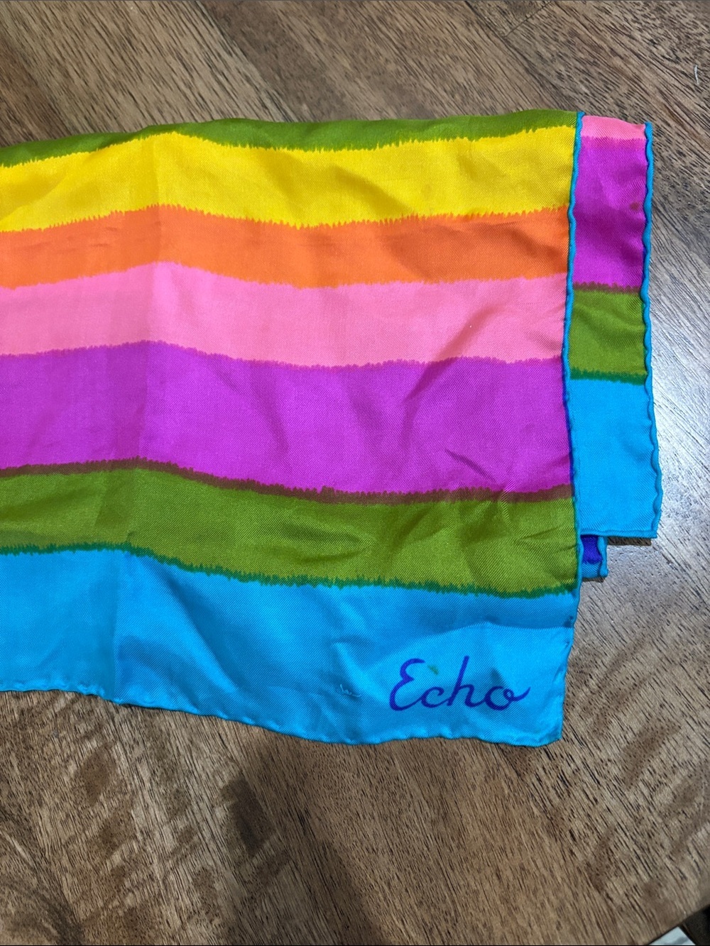 Vintage Echo Scarf - vibrant stripes, some spots. Approx. 62”x 15”